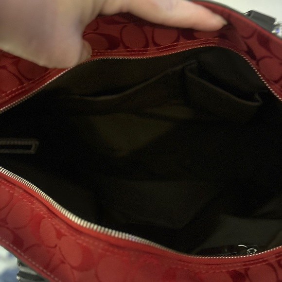 Coach Red Signature Hampton Satchel Handbag Red Leather Trim STYLE F13975. - Picture 16 of 16